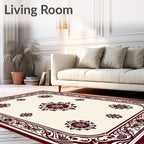 Cream and Burgundy Floral Medallion Rug