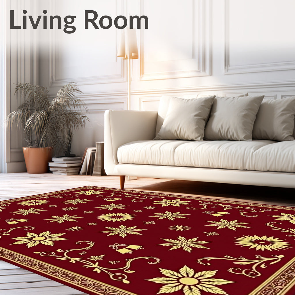 Crimson Gold Floral Bells Border Rug