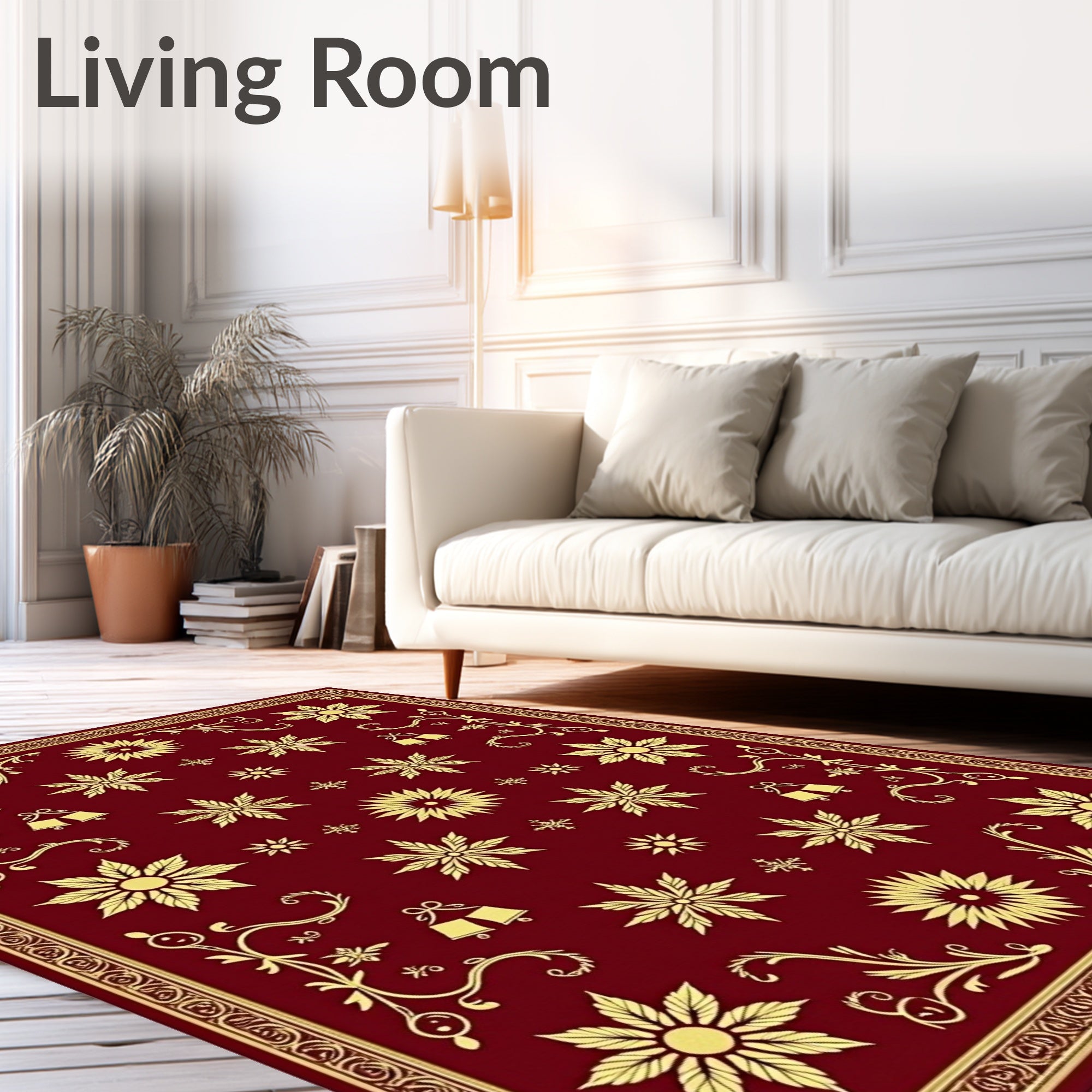 Crimson Gold Floral Bells Border Rug