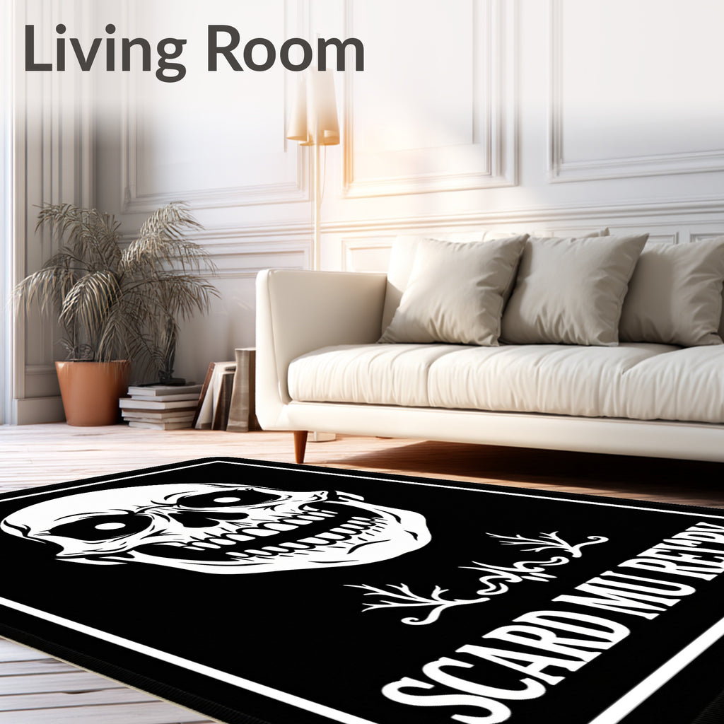 Menacing Black White Skull Portrait Rug