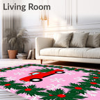 Retro Red Truck Holly Snowflakes Rug