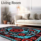 Vivid Scarlet Blue Floral Mandala Rug