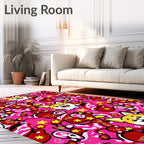 Playful Corgi Pink Red Star Pop Art Rug