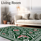 Deep Forest Green Red Medallion Rug