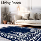 Midnight Blue Winter Forest Snowflakes Rug