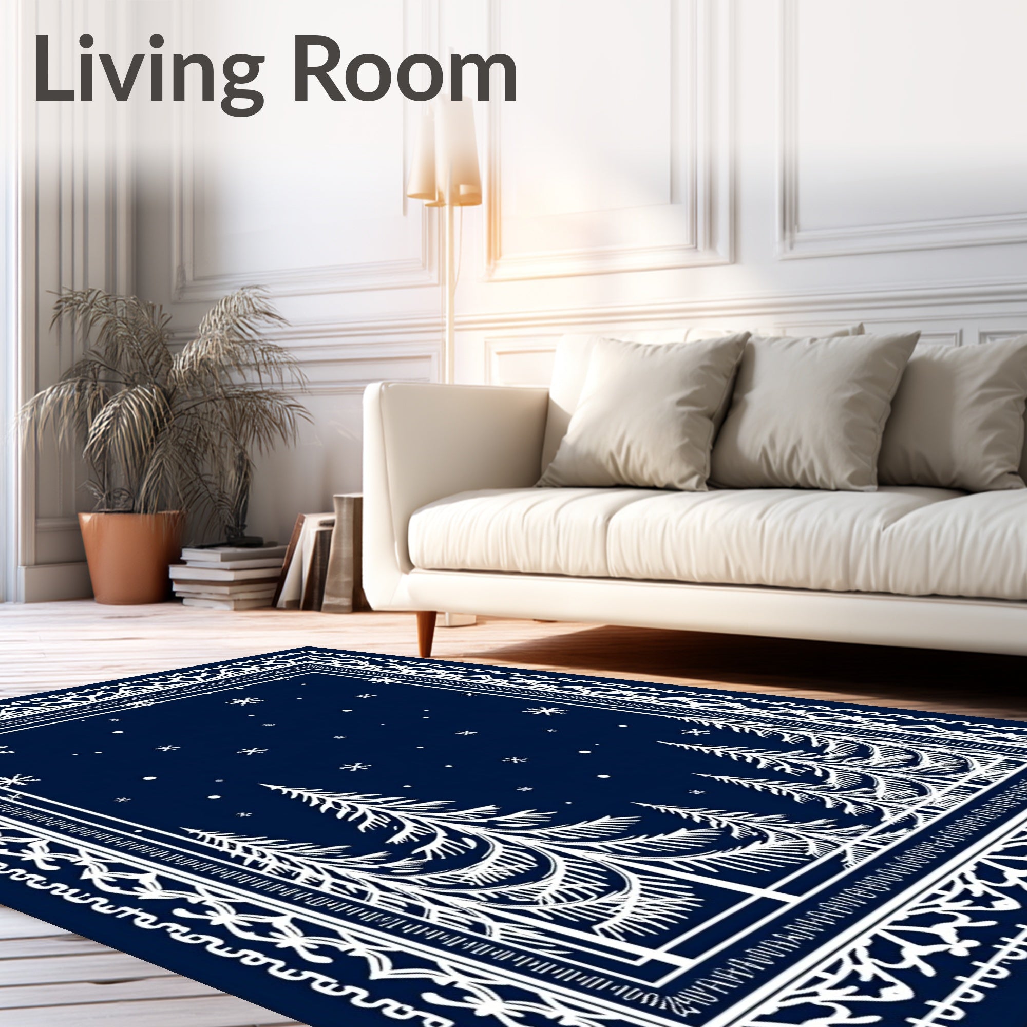 Midnight Blue Winter Forest Snowflakes Rug