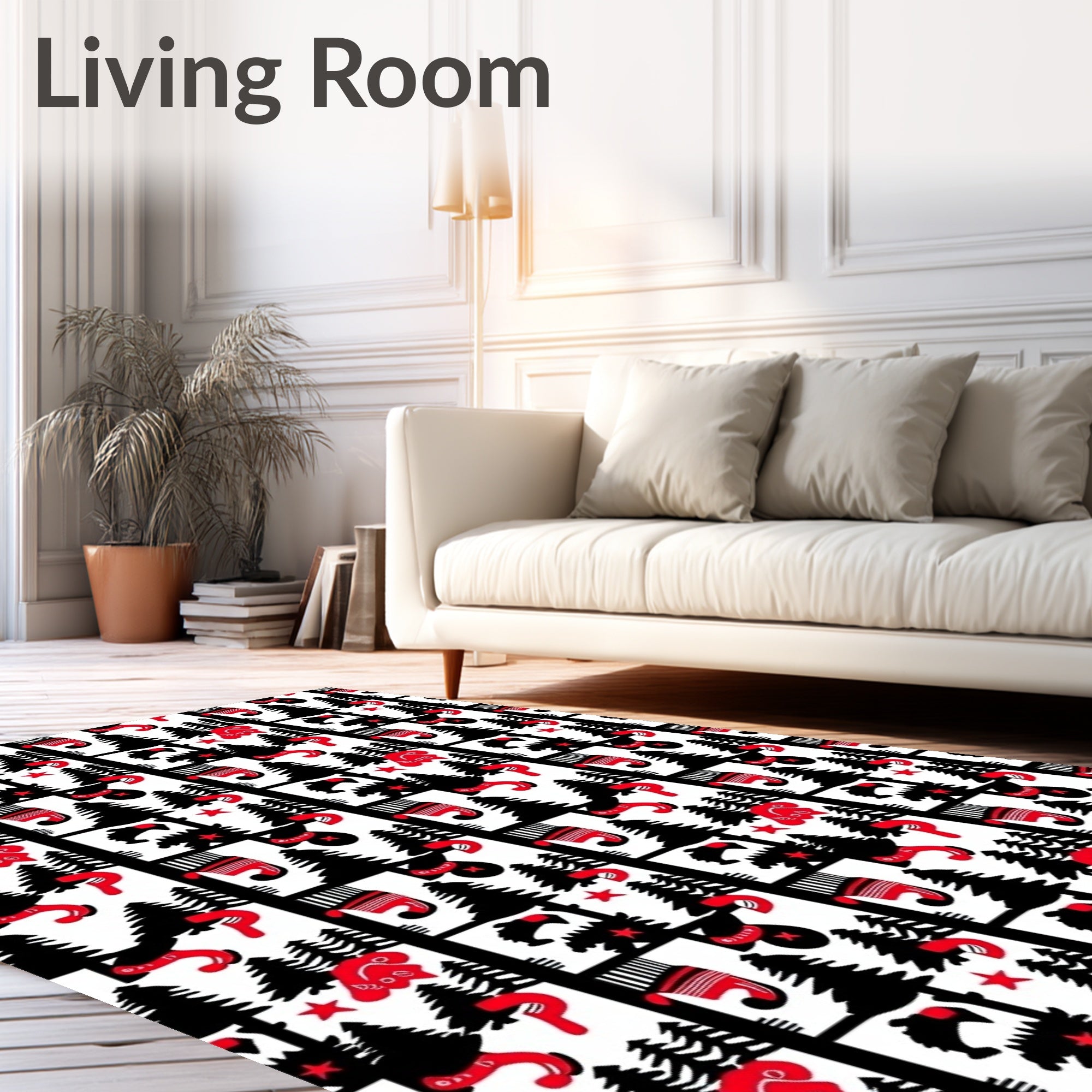 Black Red Forest Fauna Collection Rug