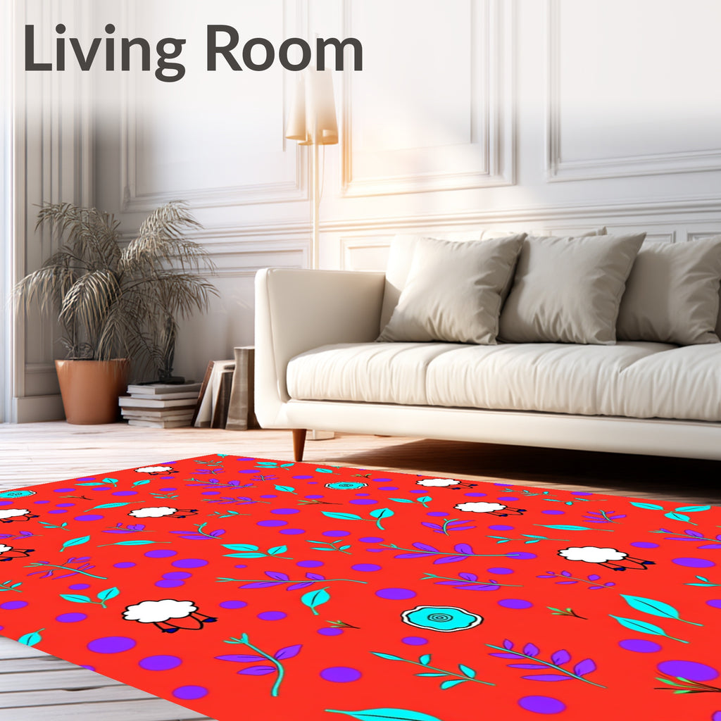 Whimsical Sheep Teal Purple Dots Rug