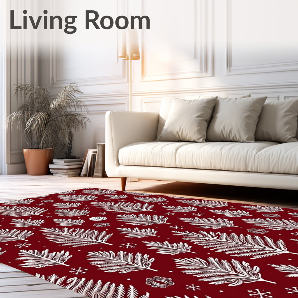Crimson White Evergreen Snowflake Collection Rug
