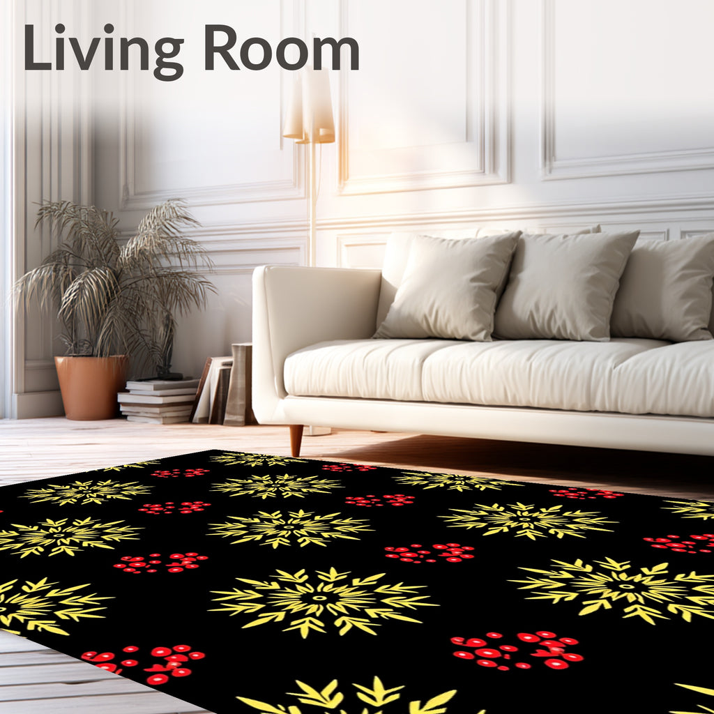 Golden Snowflake Red Berry Scatter Rug
