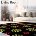 Golden Snowflake Red Berry Scatter Rug