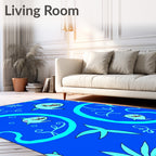 Whimsical Blue Cartoon Fish Swirl Rug