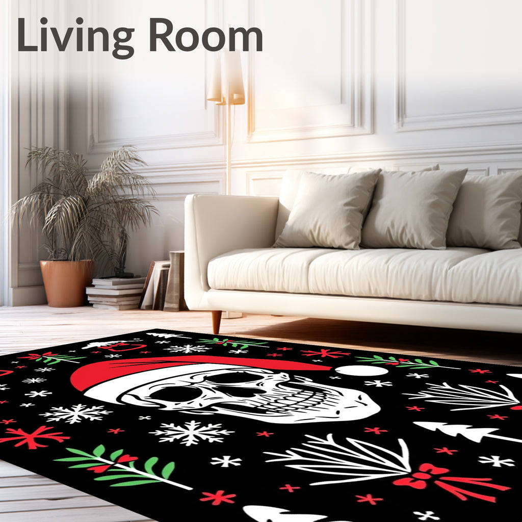 Dark Christmas Skull Tree Snowflakes Rug