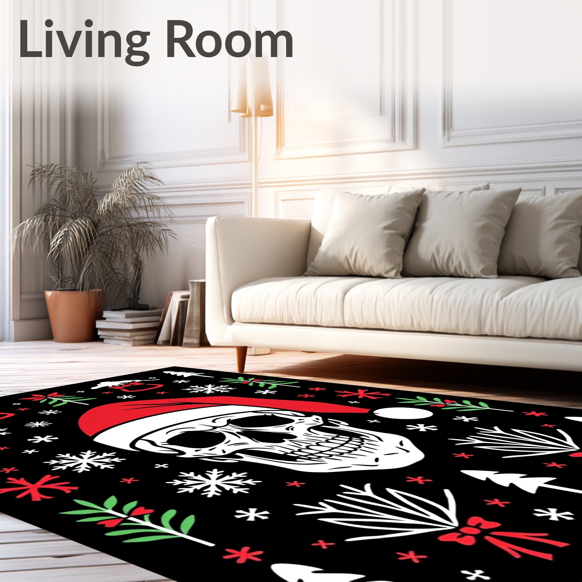 Dark Christmas Skull Tree Snowflakes Rug