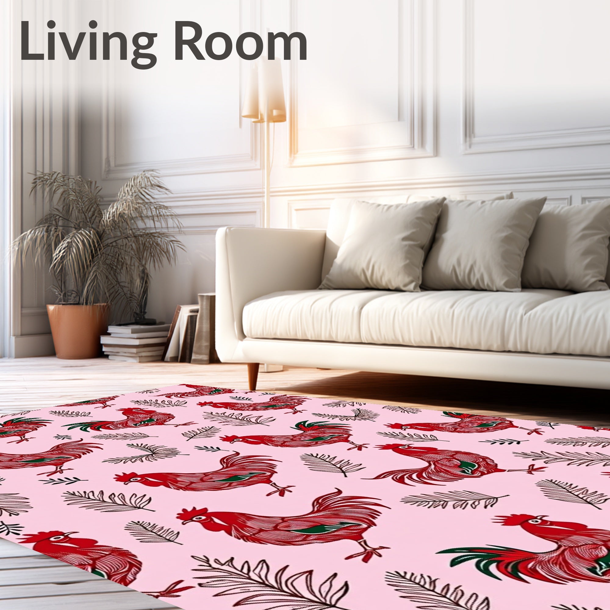 Crimson Roosters Fern Foliage Blend Rug