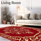 Crimson Golden Floral Medallion Frame Rug