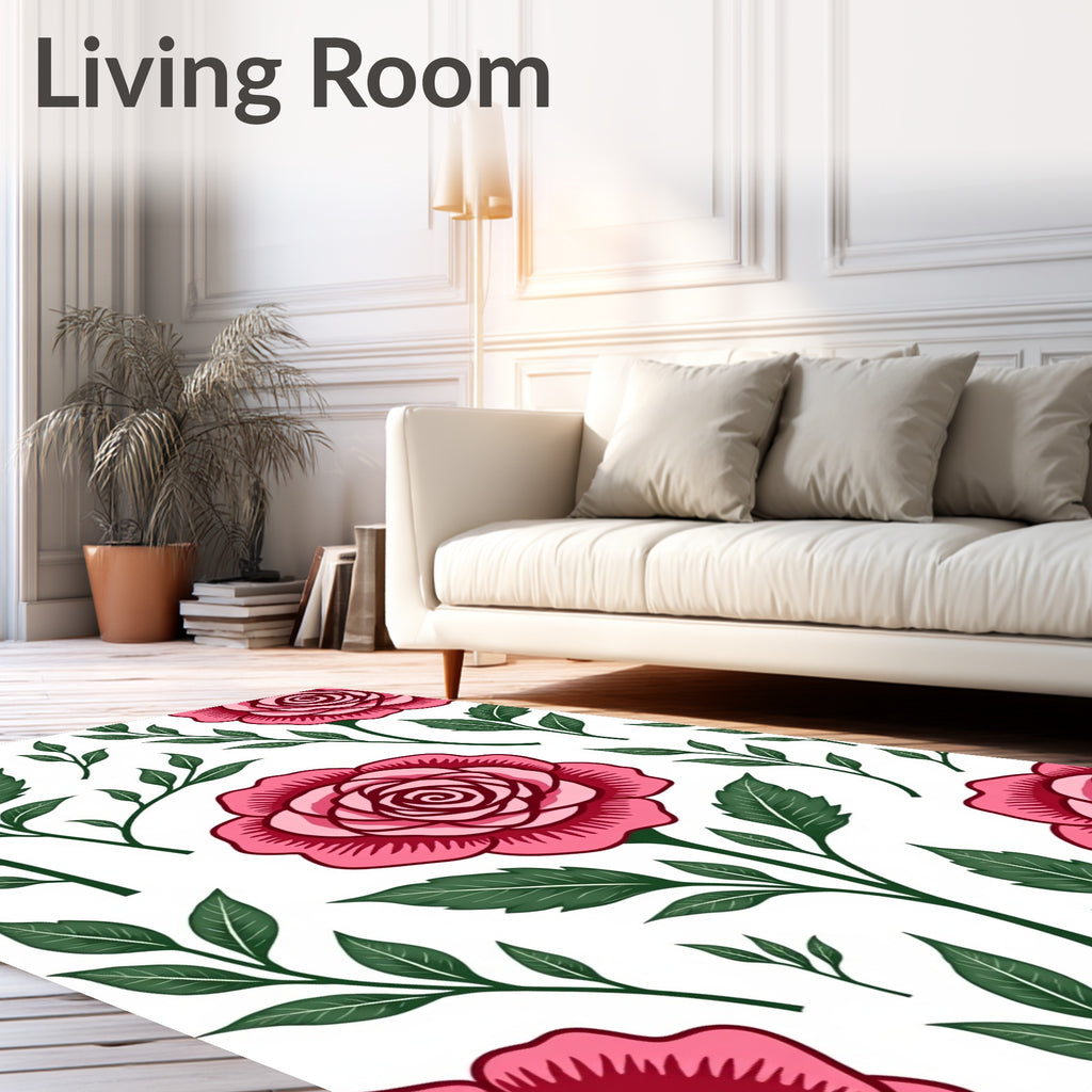 Whimsical Pink Roses Botanical Garden Rug