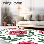 Whimsical Pink Roses Botanical Garden Rug