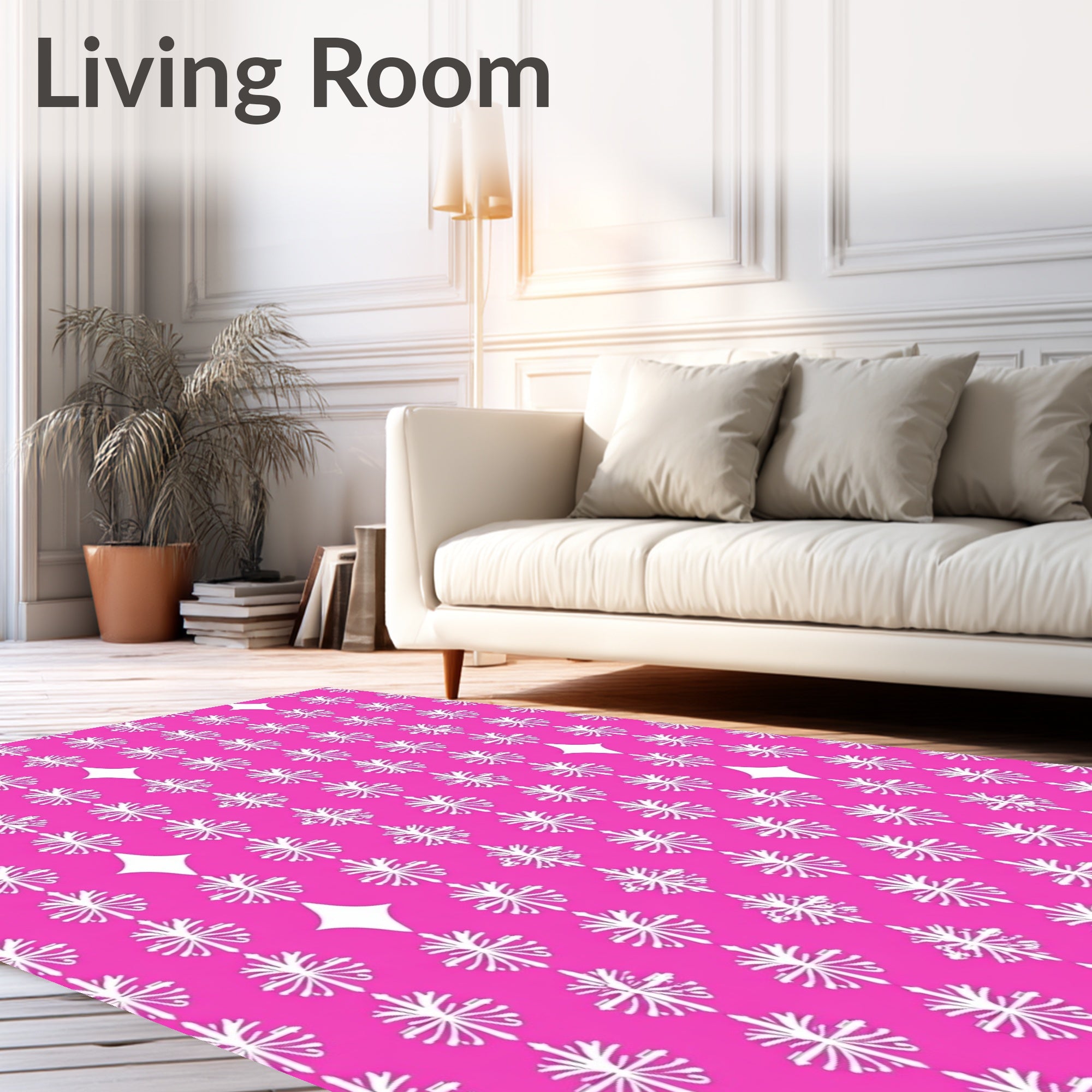 Bright Pink White Diamond Starburst Rug