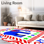 Bold Blue Elephant Red Stars Border Rug