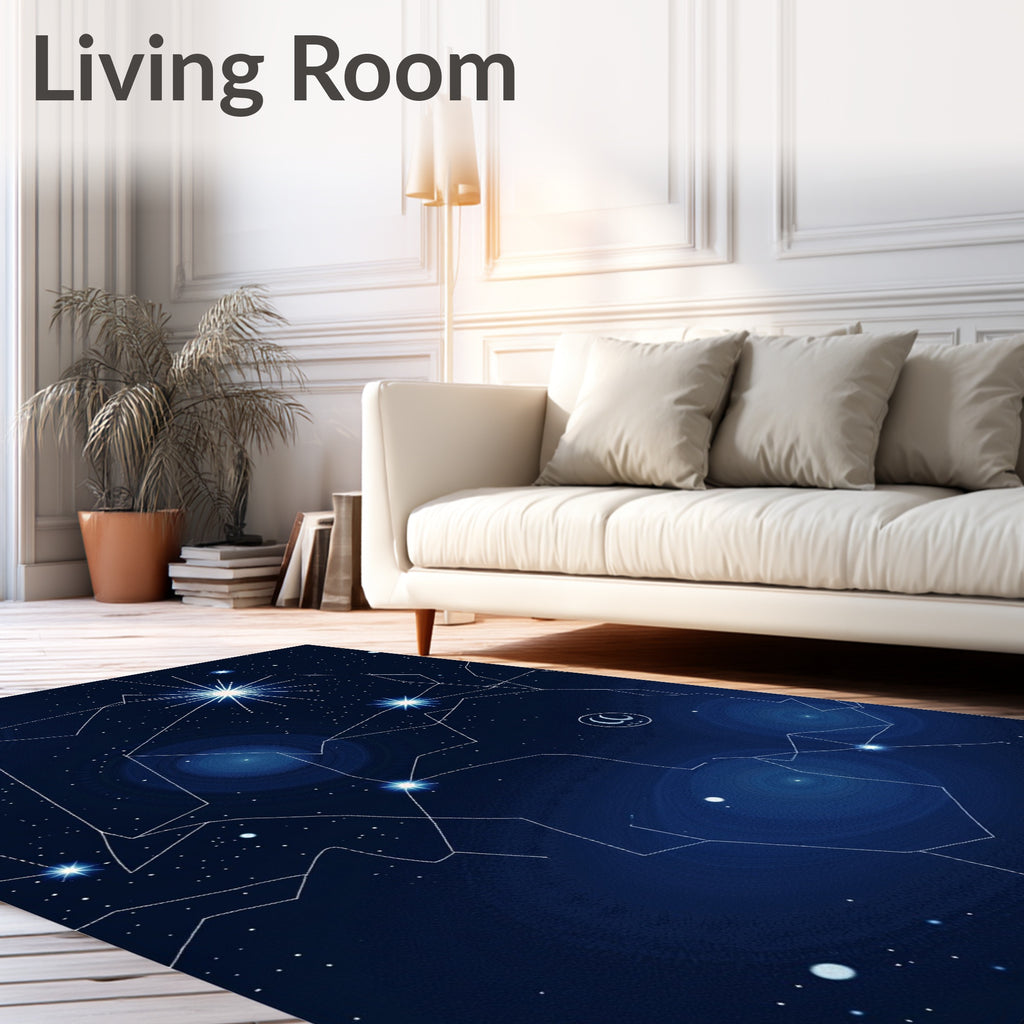Cosmic Midnight Blue Celestial Map Rug