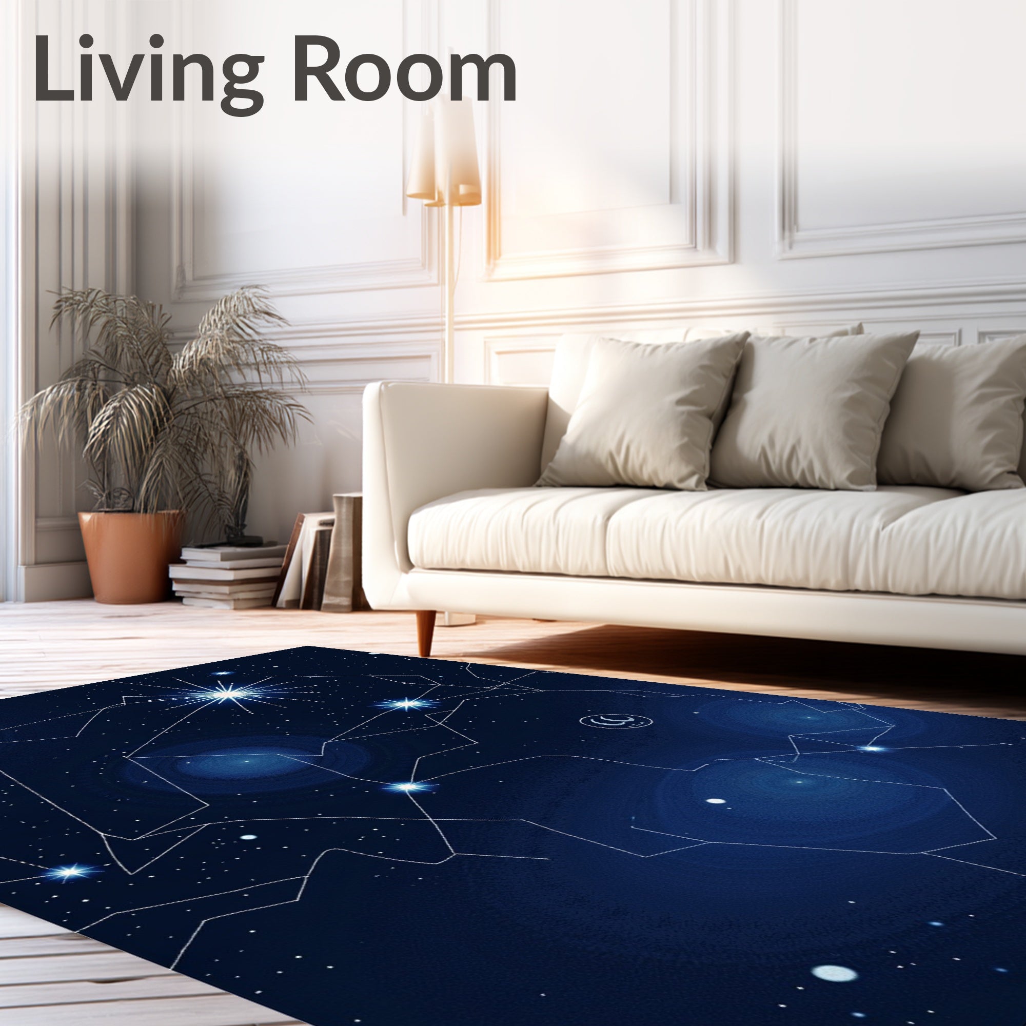 Cosmic Midnight Blue Celestial Map Rug