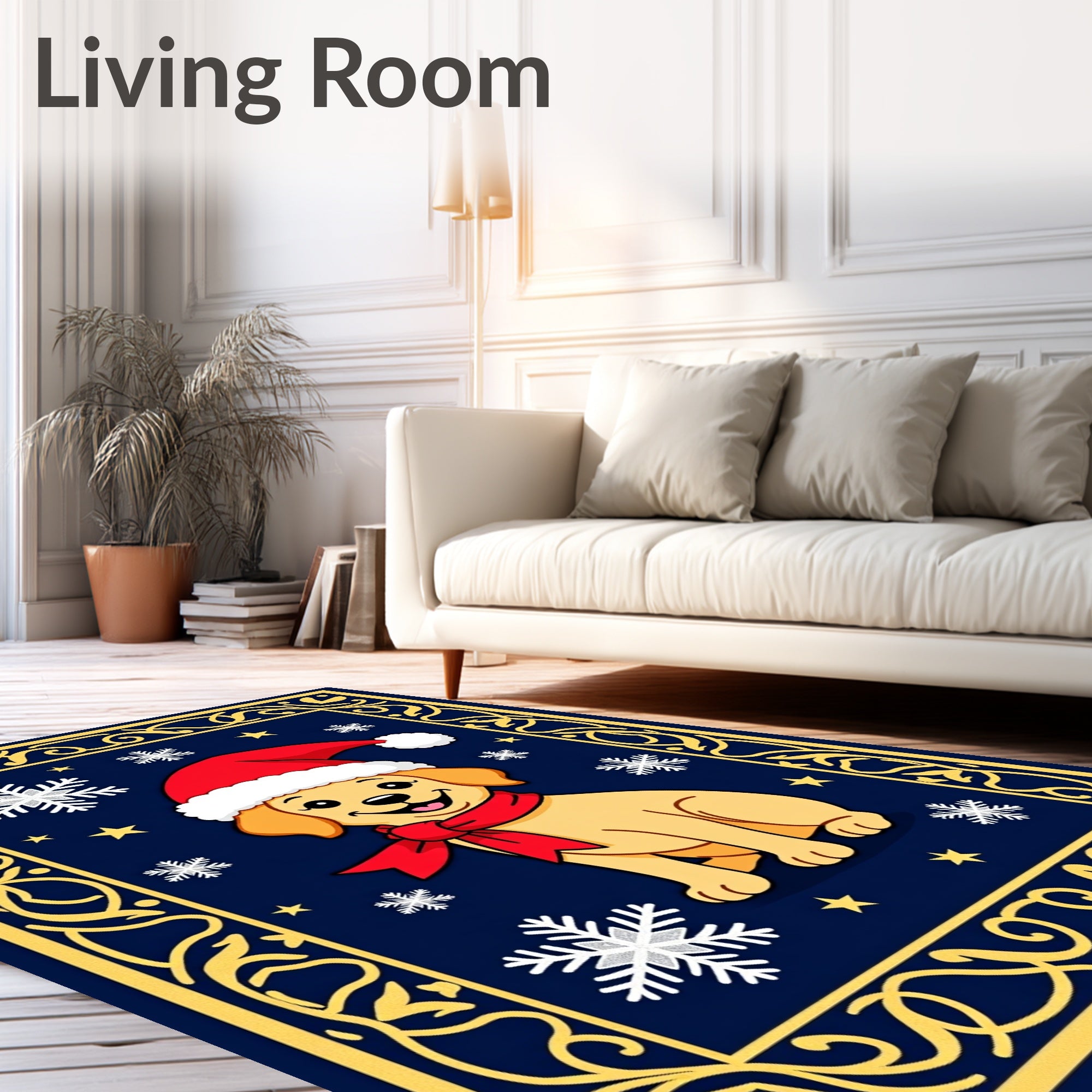 Golden Retriever Christmas Snowflake Border Rug