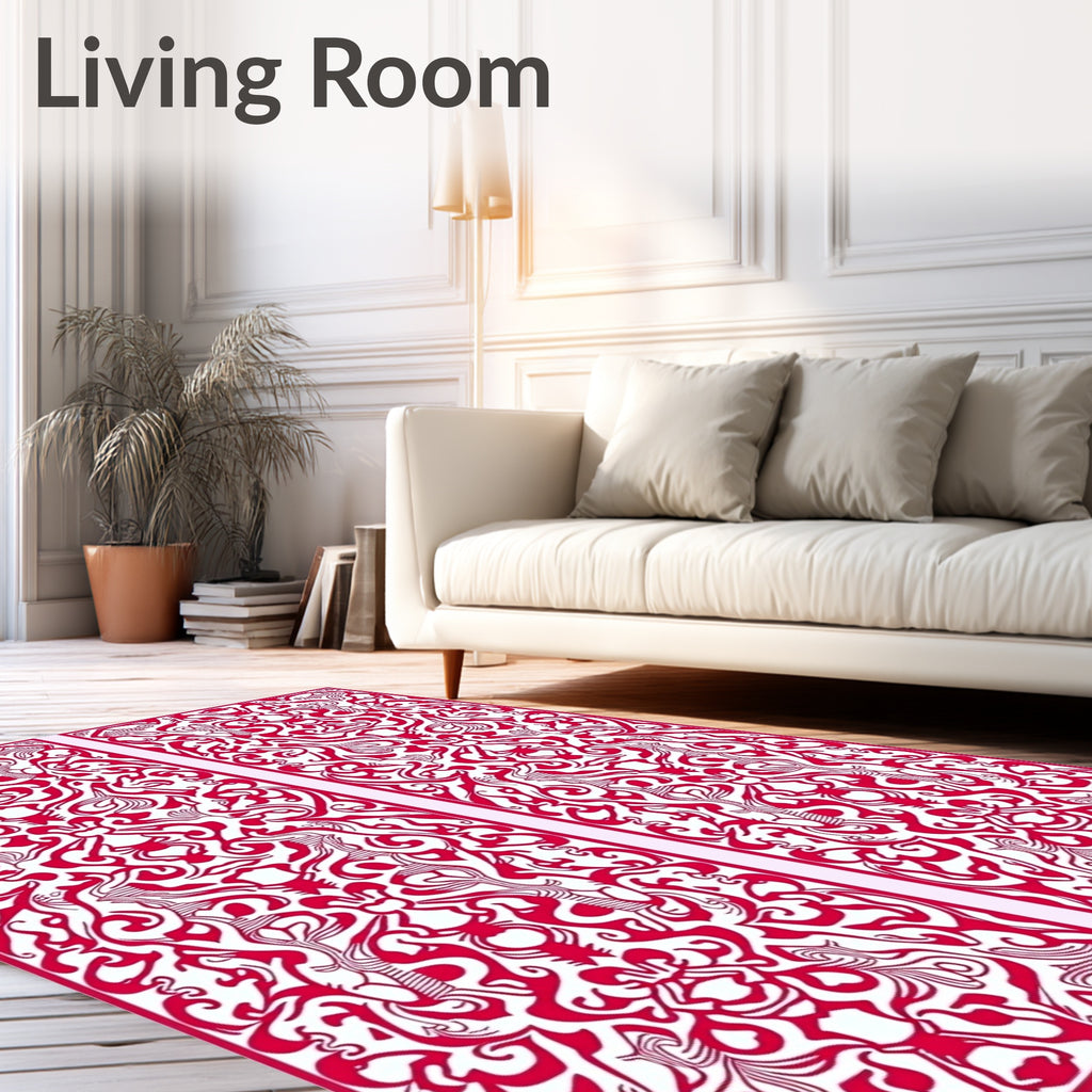 Red Ornate Symmetry Scrollwork Rug