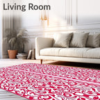 Red Ornate Symmetry Scrollwork Rug
