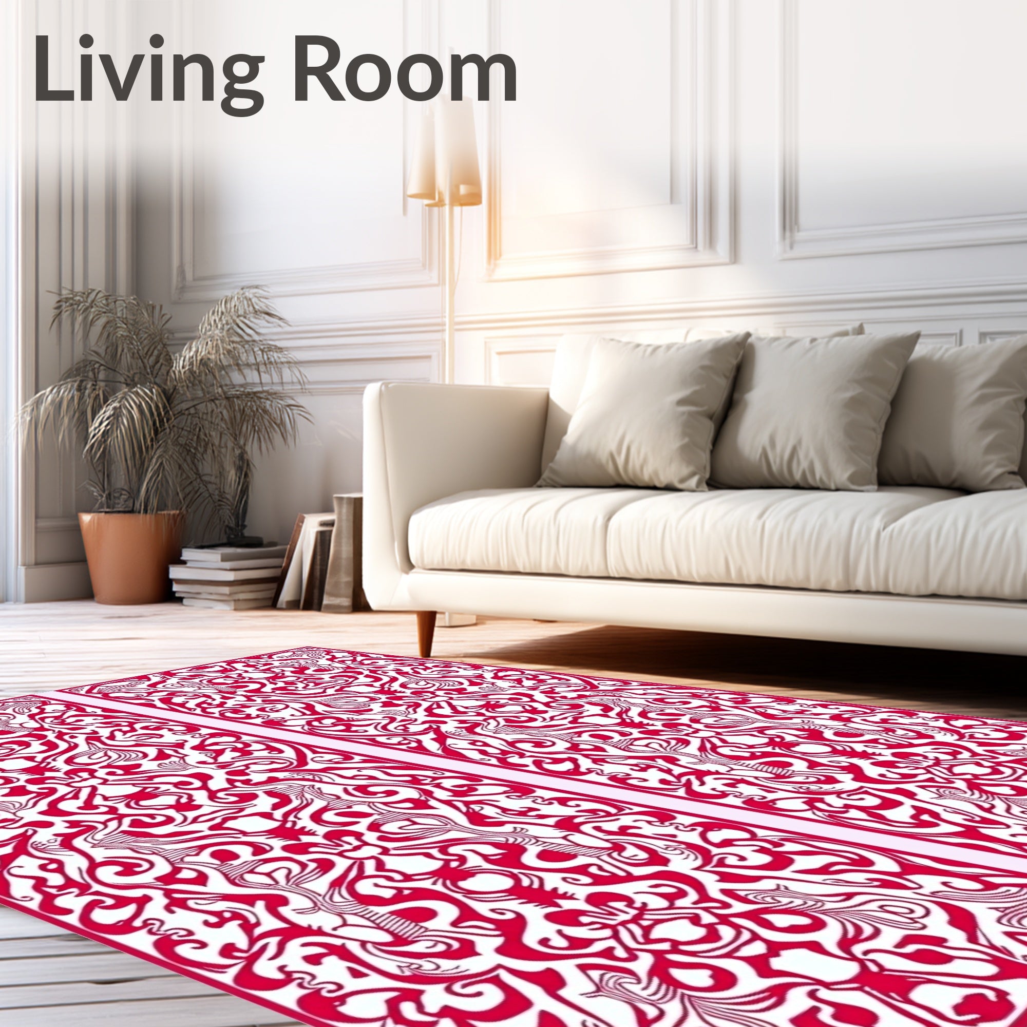 Red Ornate Symmetry Scrollwork Rug
