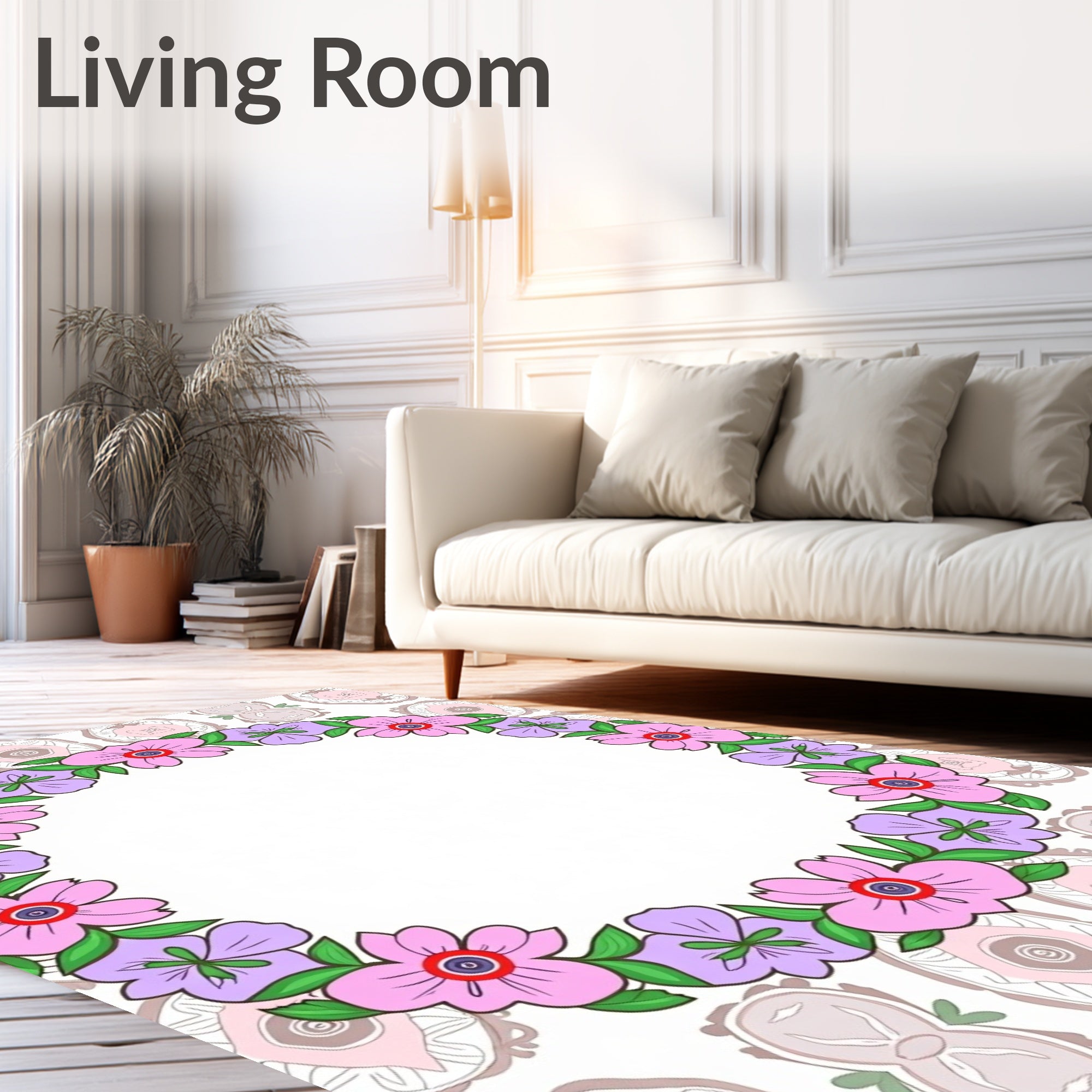 Pink Purple Floral Wreath Border Rug