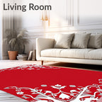 Crimson White Floral Corner Accent Rug