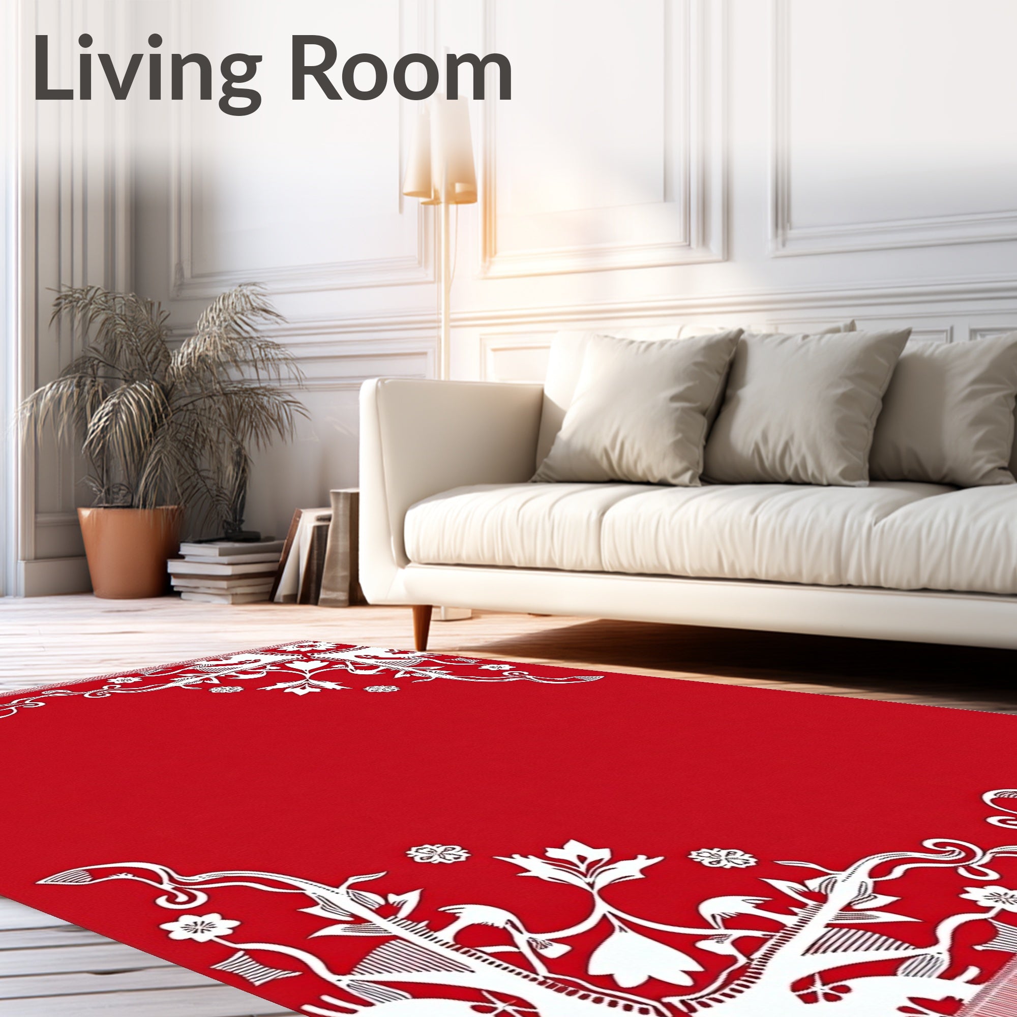 Crimson White Floral Corner Accent Rug