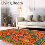 Vibrant Orange Floral Medallion Border Rug