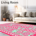 Pink Swirls And Shapes On Mint Rug