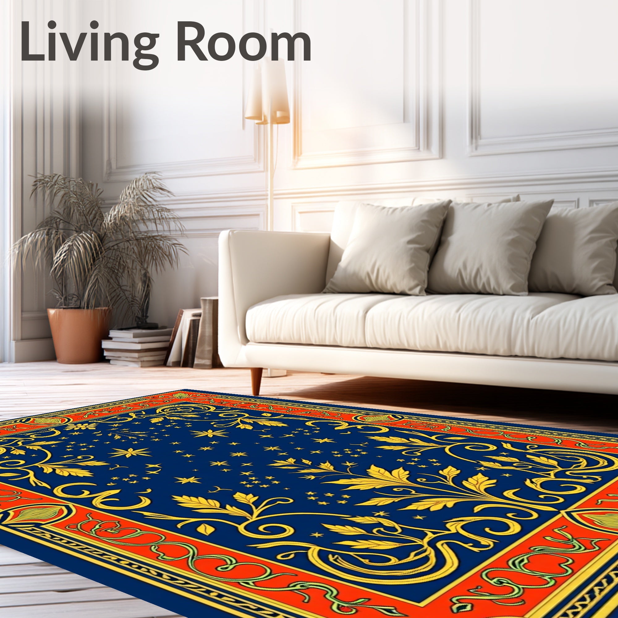 Golden Starry Night Botanical Frame Rug