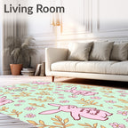 Pastel Pink Bunny Floral Garden Rug