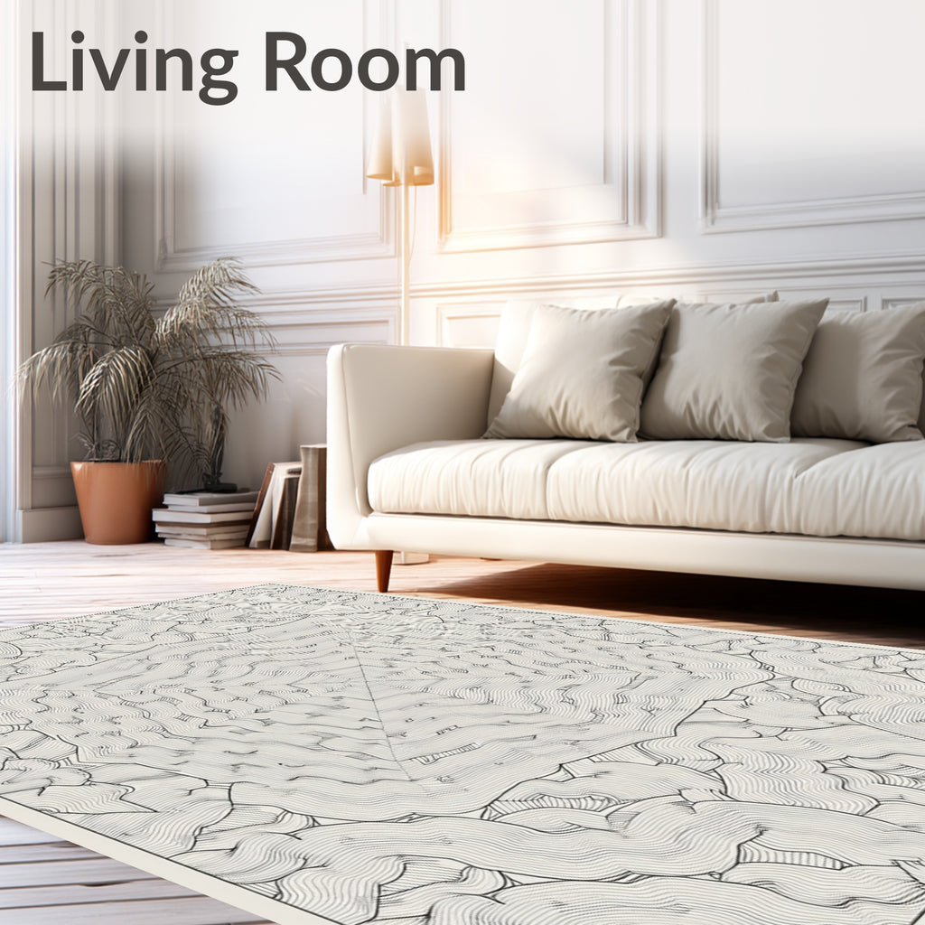 Monochrome Abstract Organic Waves Rug