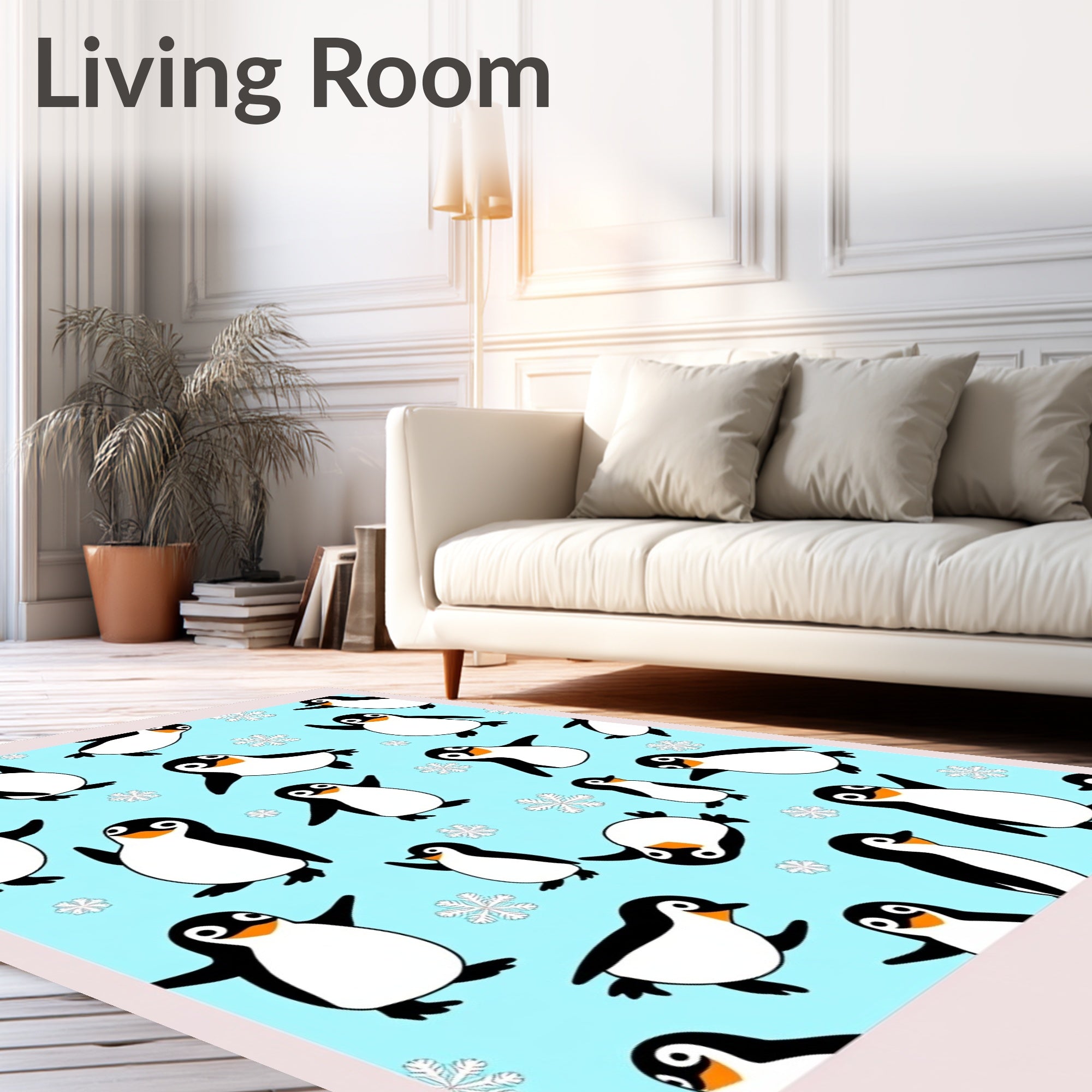 Playful Penguin Snowflakes Aqua Background Rug