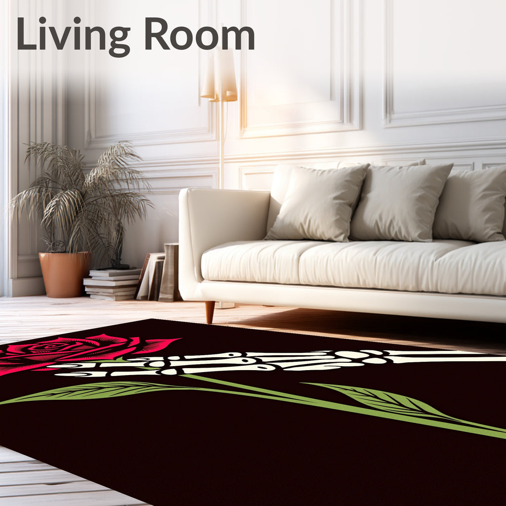 Crimson Rose Skeleton Hand Rug