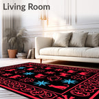 Red and Blue Cat Snowflake Border Rug