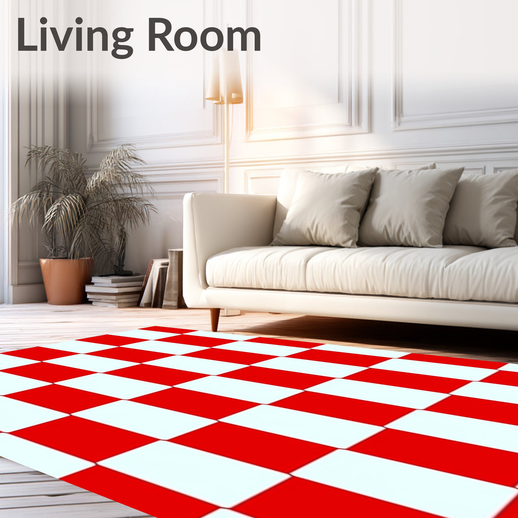 Bold Red White Checkerboard Squares Rug
