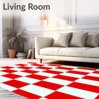 Bold Red White Checkerboard Squares Rug