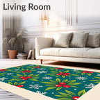 Festive Teal Berry Snowflake Cluster Rug