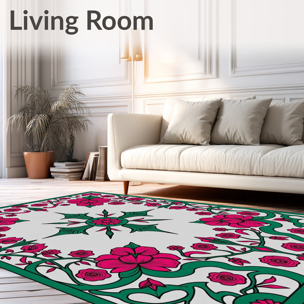 Fuchsia Floral Vines Garden Symmetry Rug