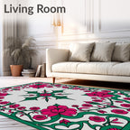 Fuchsia Floral Vines Garden Symmetry Rug