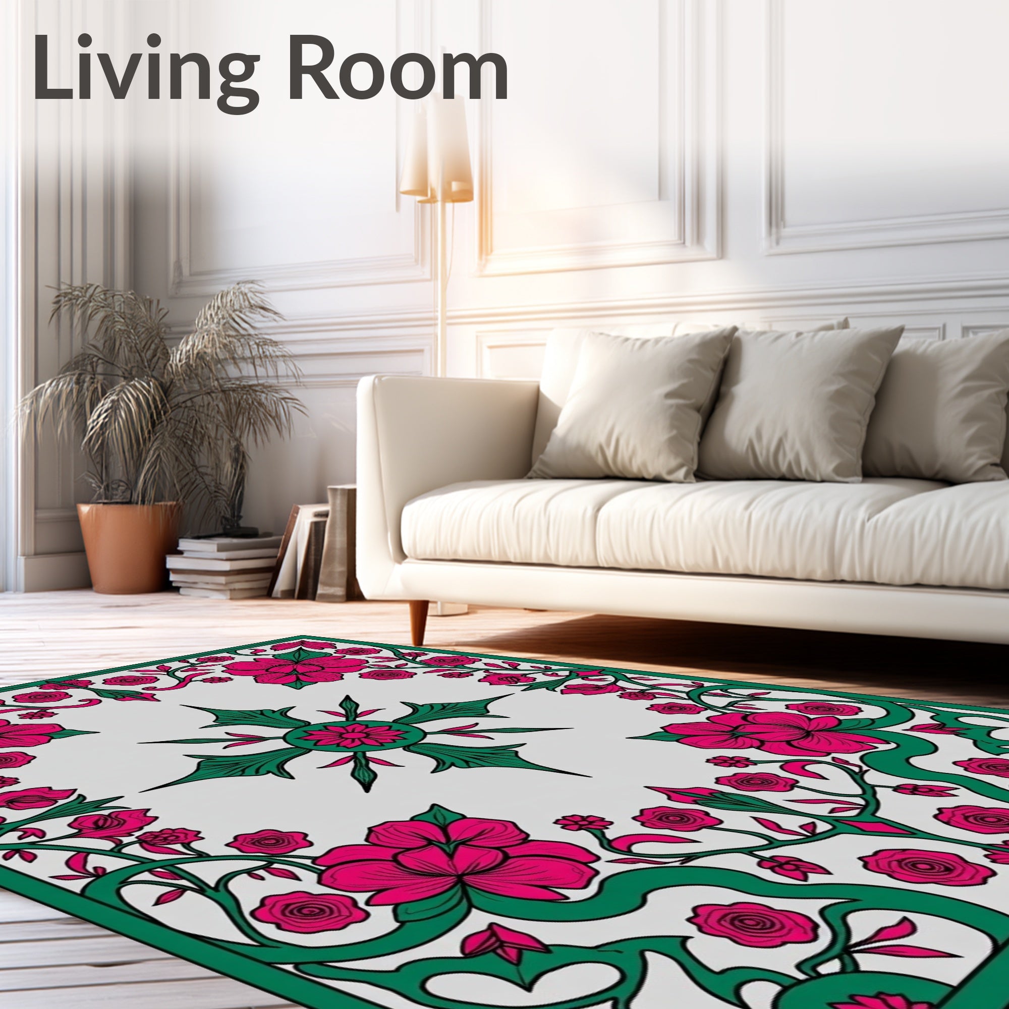 Fuchsia Floral Vines Garden Symmetry Rug