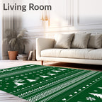 Green White Winter Tree Snowflake Rug