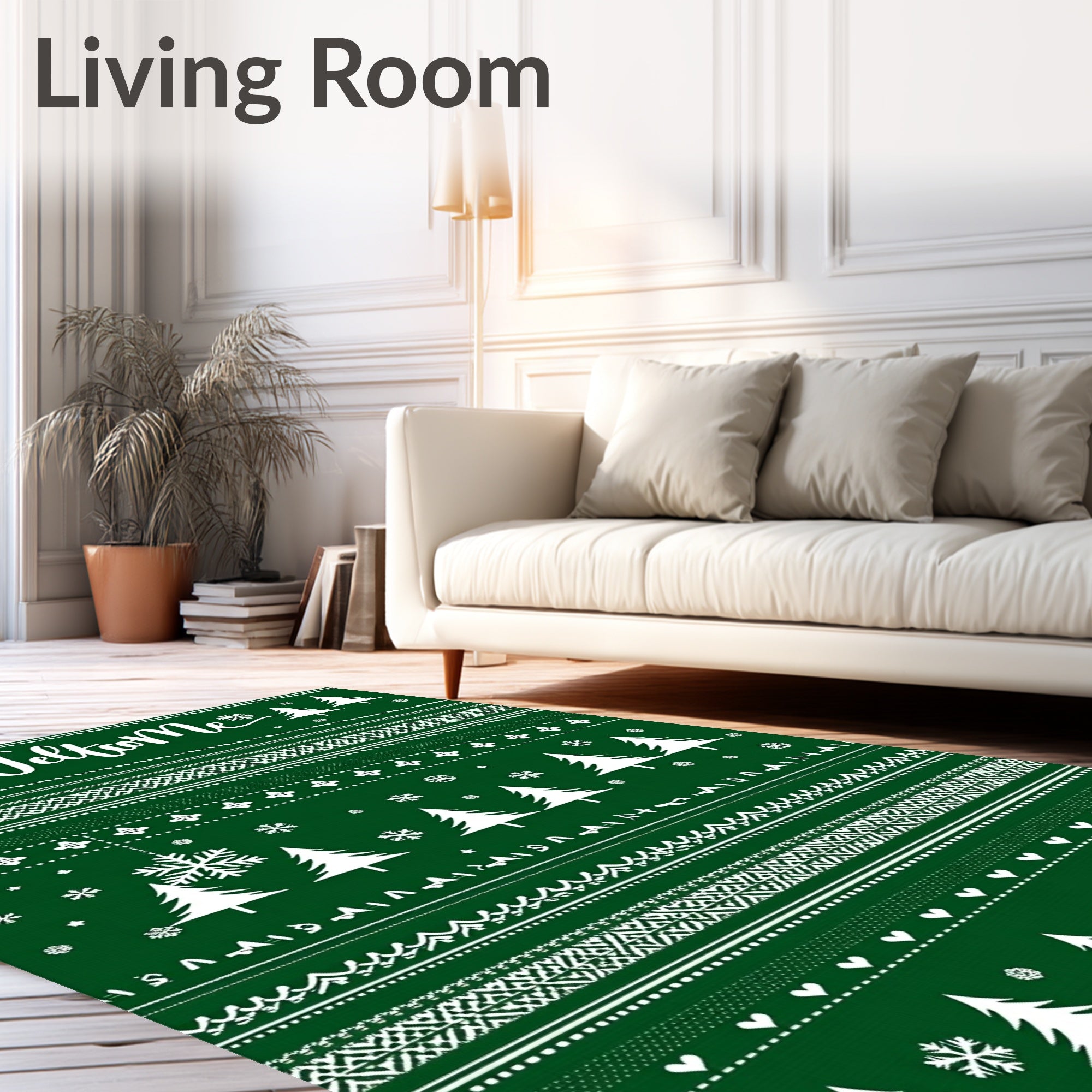Green White Winter Tree Snowflake Rug