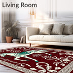 Crimson White Horse Floral Border Rug
